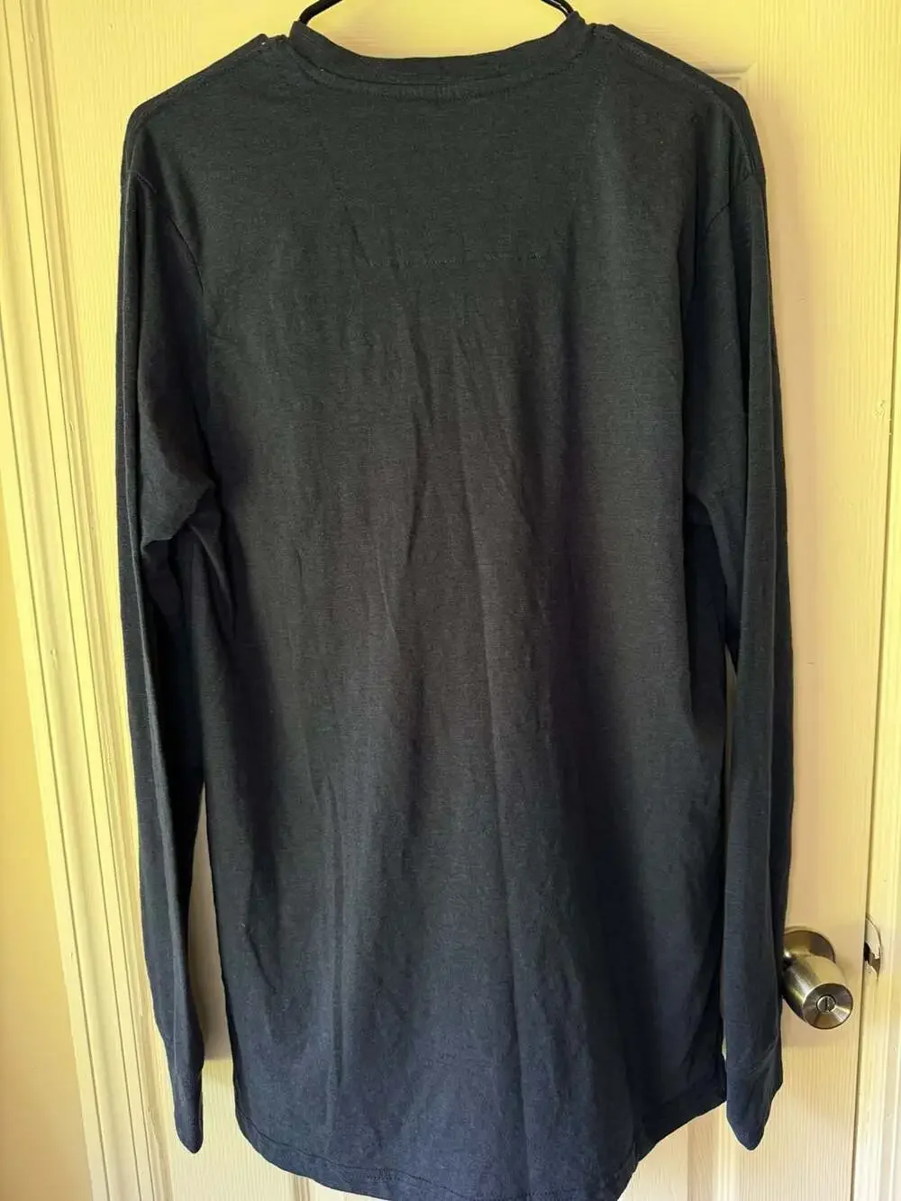 True Religion Men's Long Sleeve Henley Shirt in Navy Blue with Logo Embroidery